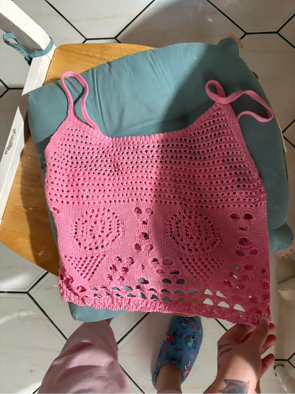 Hand-Crocheted Pink Crop Tank Top